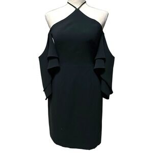 Amanda Uprichard Dark Green Halter Cold Shoulder Ruffle Sleeve Dress Women's XS